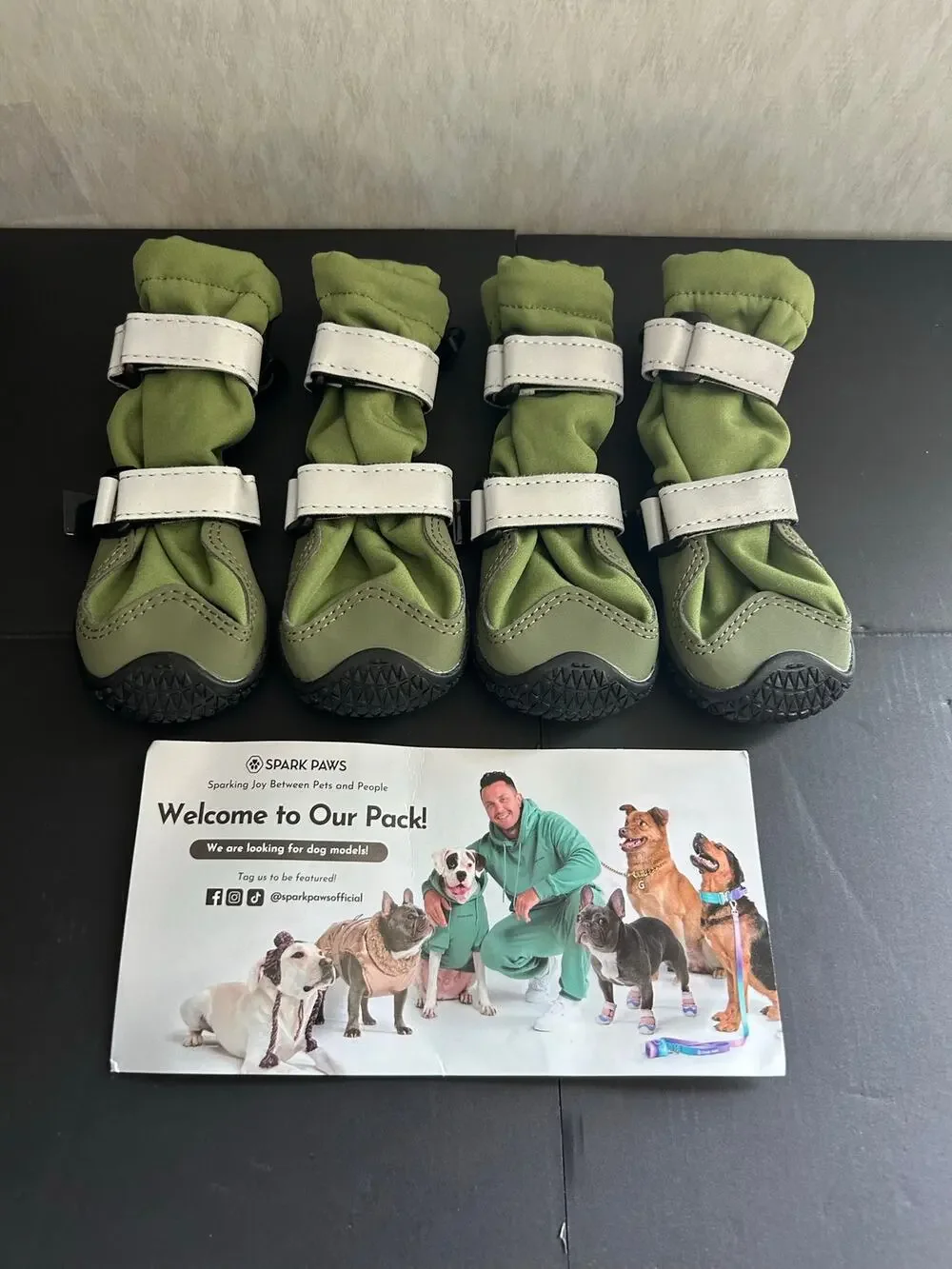 Spark Paws Green Waterproof Dog Boots Paw Protectors Non Slip Rubber Sole 4 Pack